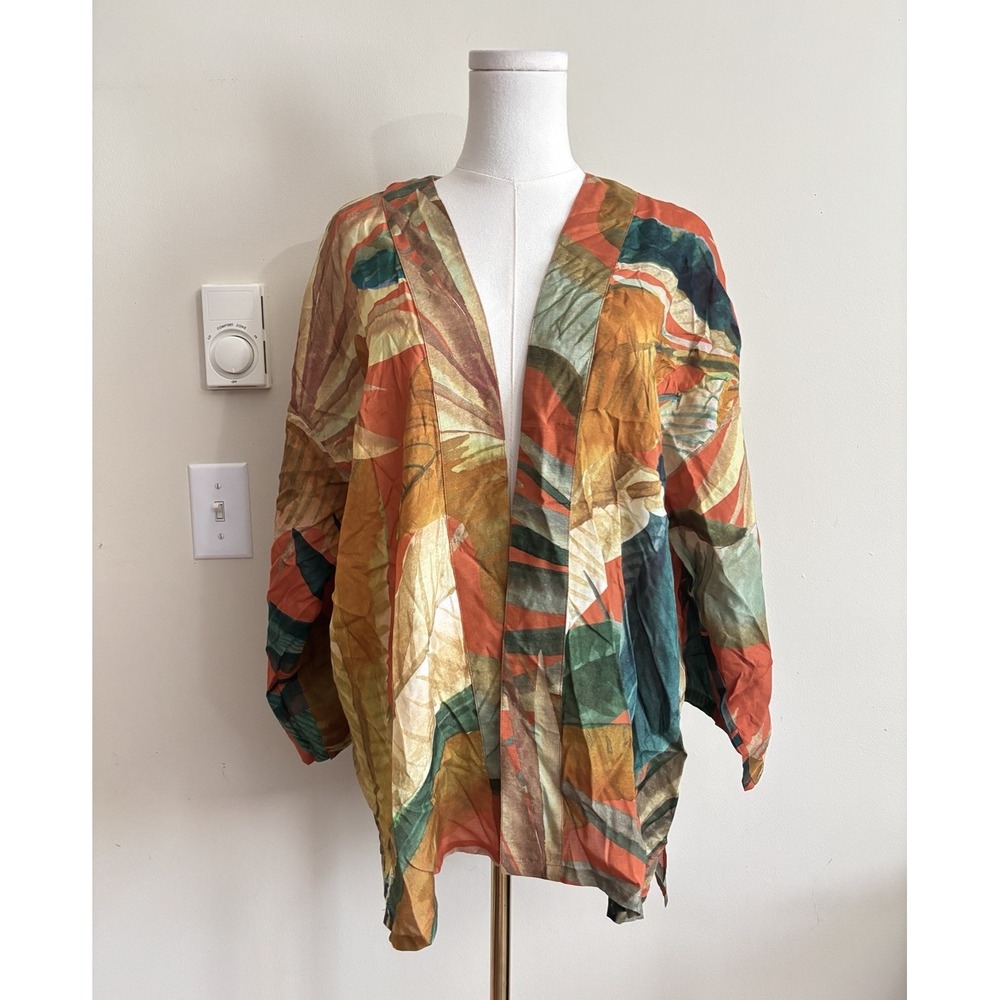 Powder UK Clothing Womens One Size Kimono Cardigan Orange Tropical Boho Hippie